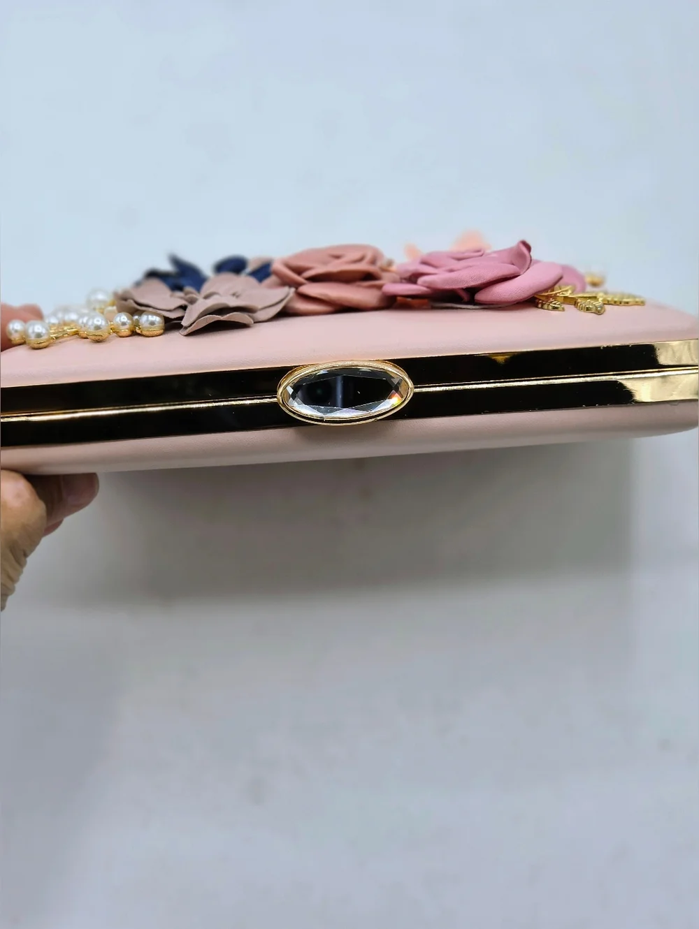 Amaze Floral 3D Embellished Box Clutch - Blush Pink & Gold